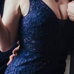 Blue lace and tulle dress